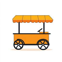 Orange food cart, sunny day, street vendor, wheels,  illustration