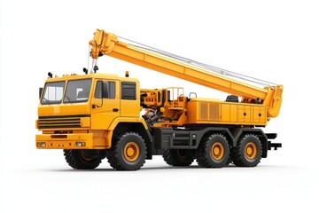 Fototapeta premium Crane Truck realistic isolated on white background. Heavy Machinery. Construction Vehicle. Mobile Crane. Truck with Crane Arm. Crane Truck Design Element. Realistic Crane Truck isolated for Designers.