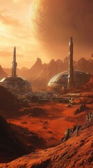 Obraz premium Human colony thrives on Mars with advanced structures