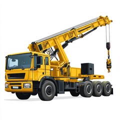 Fototapeta premium Crane Truck realistic isolated on white background. Heavy Machinery. Construction Vehicle. Mobile Crane. Truck with Crane Arm. Crane Truck Design Element. Realistic Crane Truck isolated for Designers.