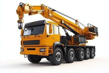 Crane Truck realistic isolated on white background. Heavy Machinery. Construction Vehicle. Mobile Crane. Truck with Crane Arm. Crane Truck Design Element. Realistic Crane Truck isolated for Designers.