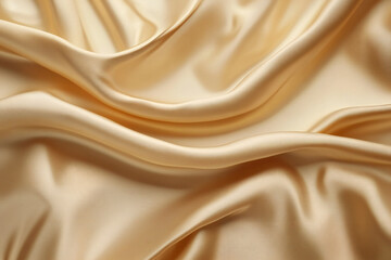 Elegant Flowing Silk Fabric with Delicate Golden Folds and Soft Texture, Luxurious Abstract Textile Background with Pastel Tones