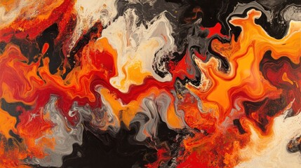 Abstract fiery swirls in orange red black and grey