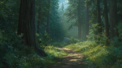 Obraz premium Sunlit Path Through A Lush Green Forest