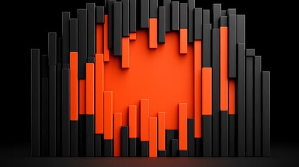 Obraz premium Hidden Heart: A vibrant orange heart shape subtly revealed amidst a dark, abstract structure of vertical blocks. The contrasting colors and geometric forms create a captivating visual puzzle. 