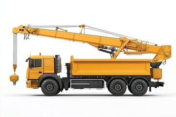 Crane Truck realistic isolated on white background. Heavy Machinery. Construction Vehicle. Mobile Crane. Truck with Crane Arm. Crane Truck Design Element. Realistic Crane Truck isolated for Designers.
