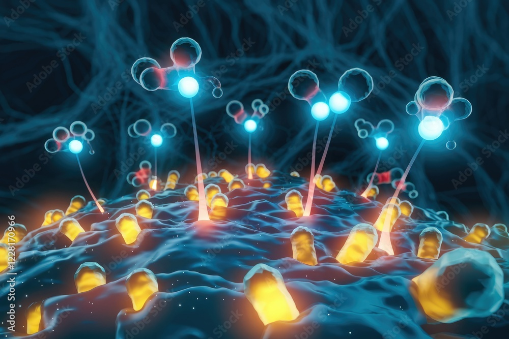 Poster Microscopic view of glowing cellular structures, possibly representing neural connections or a microbial colony.