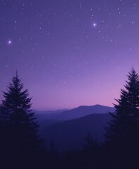 Fototapeta premium Night sky over mountains with stars and silhouettes of trees