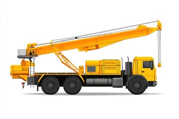 Crane Truck realistic isolated on white background. Heavy Machinery. Construction Vehicle. Mobile Crane. Truck with Crane Arm. Crane Truck Design Element. Realistic Crane Truck isolated for Designers.