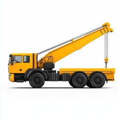 Fototapeta premium Crane Truck realistic isolated on white background. Heavy Machinery. Construction Vehicle. Mobile Crane. Truck with Crane Arm. Crane Truck Design Element. Realistic Crane Truck isolated for Designers.