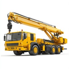 Fototapeta premium Crane Truck realistic isolated on white background. Heavy Machinery. Construction Vehicle. Mobile Crane. Truck with Crane Arm. Crane Truck Design Element. Realistic Crane Truck isolated for Designers.
