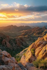 Obraz premium Vibrant sunset over rocky mountain landscape in Arizona