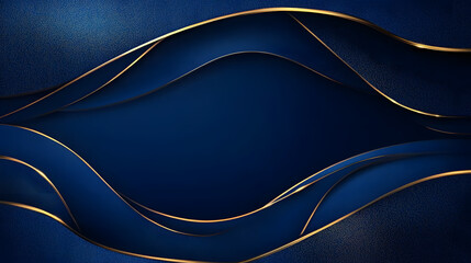 Blue luxury background with golden line, blue curve, shiny dots and glitter light effect. Elegant style design. Luxury dark blue background with halftone gold line curved and lighting effect