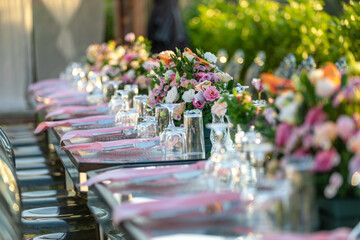 beautiful wedding table setting with flowers and candles