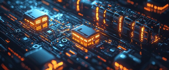 Obraz premium Abstract representation of encrypted data with glowing locks and keys