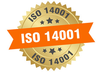 iso 14001. iso 14001 round orange and gold label isolated on transparent background