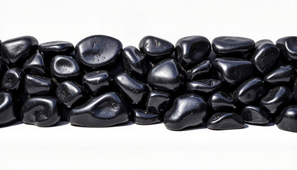 Black polished stones on white background