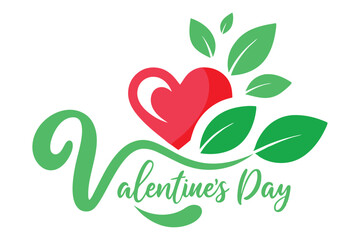 valentine's day greeting card with leaves vector art illustration