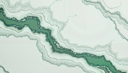 Abstract green and white marble texture with flowing patterns