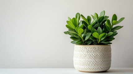 Fototapeta premium Decorative indoor plant in a textured planter on a table