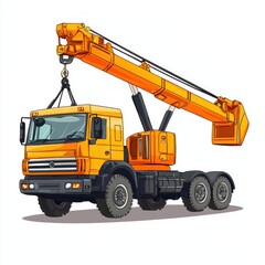 Crane Truck Cartoon style isolated on white background. Heavy Machinery. Construction Vehicle. Mobile Crane. Truck with Crane Arm. Crane Truck Design Element. Realistic Crane Truck isolated for Design