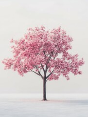 Obraz premium Beautiful cherry blossom tree in serene landscape view