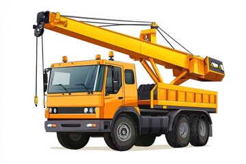 Crane Truck Cartoon style isolated on white background. Heavy Machinery. Construction Vehicle. Mobile Crane. Truck with Crane Arm. Crane Truck Design Element. Realistic Crane Truck isolated for Design
