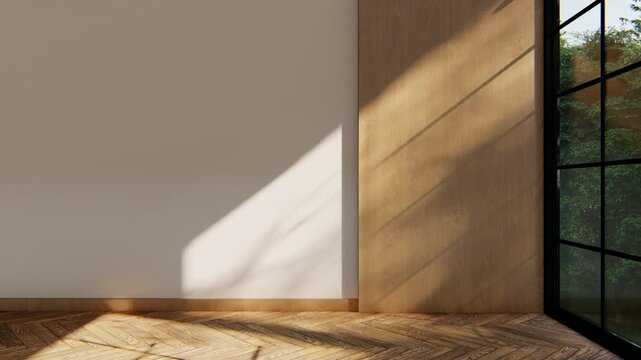 empty interior room shadow wall space background mock up architecture sunlight. empty home modern window light floor design apartment white house indoor. blank minimal concept backdrop bright clean.