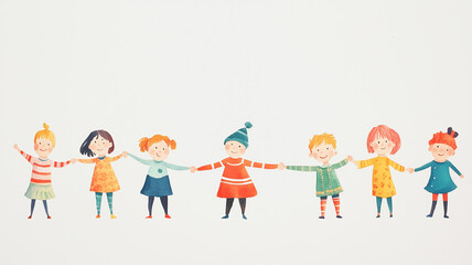 手をつないで微笑む子供たちのイラスト