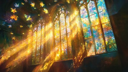 Naklejka premium Autumn Sunlight Streaming Through Cathedral Windows