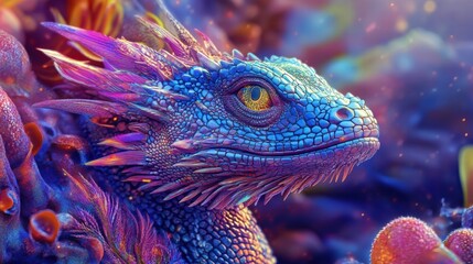 Obraz premium Chinese Water Dragon Amidst Vibrant Backdrop