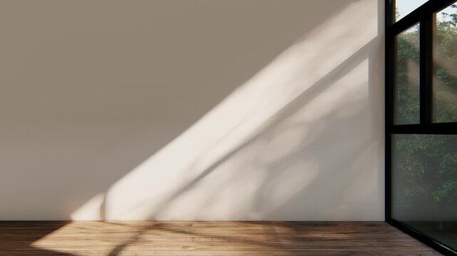 empty interior room shadow wall space background mock up architecture sunlight. empty home modern window light floor design apartment white house indoor. blank minimal concept backdrop bright clean.