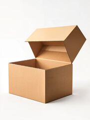 Cardboard box with an open lid, showcasing its empty interior and simple design for packing items or gifts