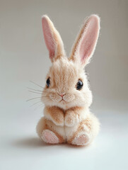 Soft and adorable bunny sitting quietly on a plain background, showcasing its fluffy fur and large ears