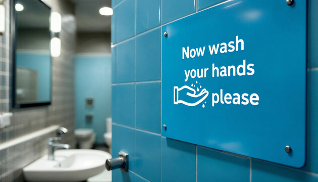 Important handwashing reminder in a modern restroom setting promoting hygiene and cleanliness