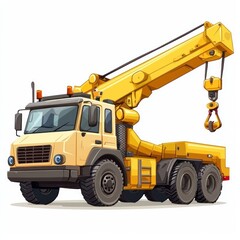 Crane Truck Cartoon style isolated on white background. Heavy Machinery. Construction Vehicle. Mobile Crane. Truck with Crane Arm. Crane Truck Design Element. Realistic Crane Truck isolated for Design