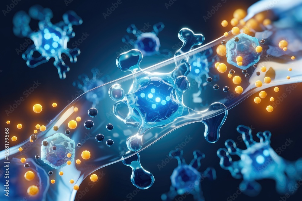 Poster Microscopic view of cellular processes, showcasing intricate structures and interactions within a biological system.
