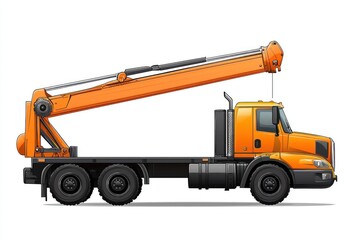 Naklejka premium Crane Truck Cartoon style isolated on white background. Heavy Machinery. Construction Vehicle. Mobile Crane. Truck with Crane Arm. Crane Truck Design Element. Realistic Crane Truck isolated for Design