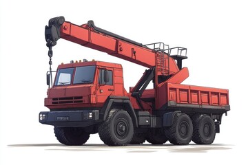 Crane Truck Cartoon style isolated on white background. Heavy Machinery. Construction Vehicle. Mobile Crane. Truck with Crane Arm. Crane Truck Design Element. Realistic Crane Truck isolated for Design
