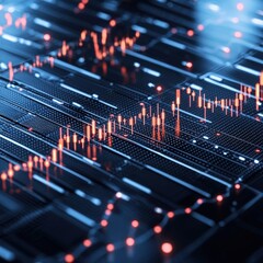 Fototapeta premium Candlestick charts glowing on a futuristic metallic surface