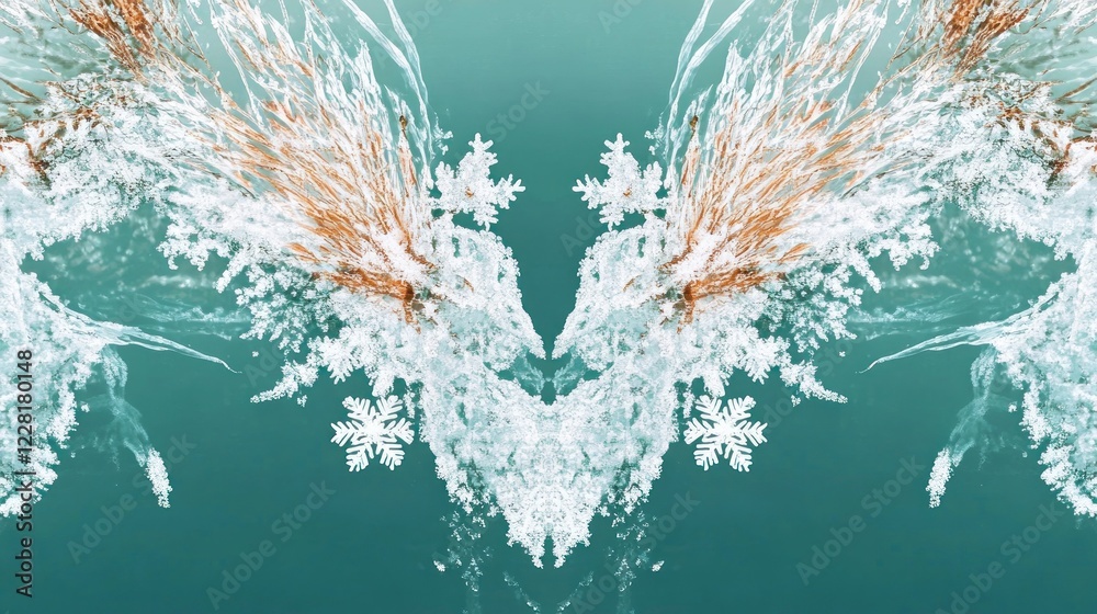 Poster frozen water patterns featuring symmetrical ice snowflakes