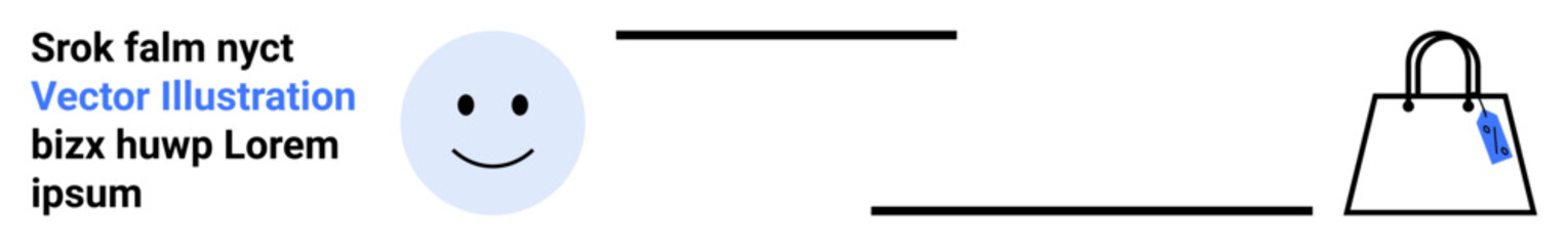 Happy face next to bag with tag suggests positive shopping experience Ideal for ecommerce, retail, discounts, customer satisfaction, promotions, branding, sales flat landing page banner