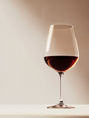 Elegant wine glass with rich red wine illuminated by soft light