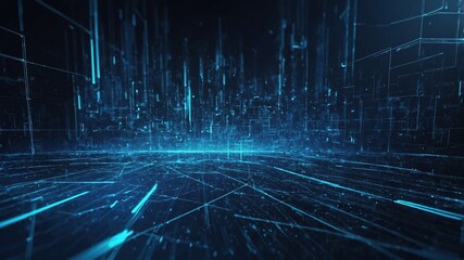 Naklejka premium Fondo de un Corredor de alta tecnología con líneas luminosas azules y diseño abstracto