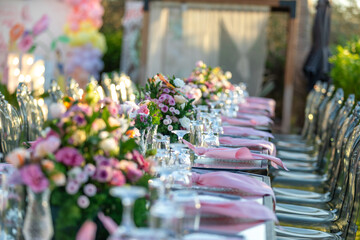 beautiful wedding table setting with flowers and candles