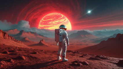Fototapeta premium Galactic pioneer on a mysterious red planet