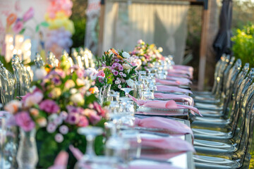 beautiful wedding table setting with flowers and candles