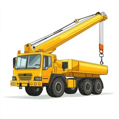 Fototapeta premium Crane Truck Cartoon style isolated on white background. Heavy Machinery. Construction Vehicle. Mobile Crane. Truck with Crane Arm. Crane Truck Design Element. Realistic Crane Truck isolated for Design
