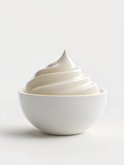 Creamy dessert swirl presented in a simple white bowl on a light surface for a minimalist food display
