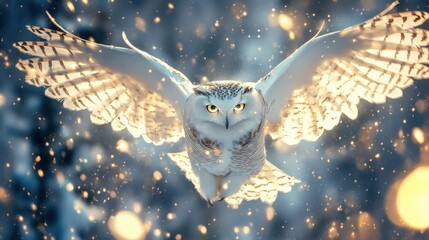 Stunning owl flying in winter glow